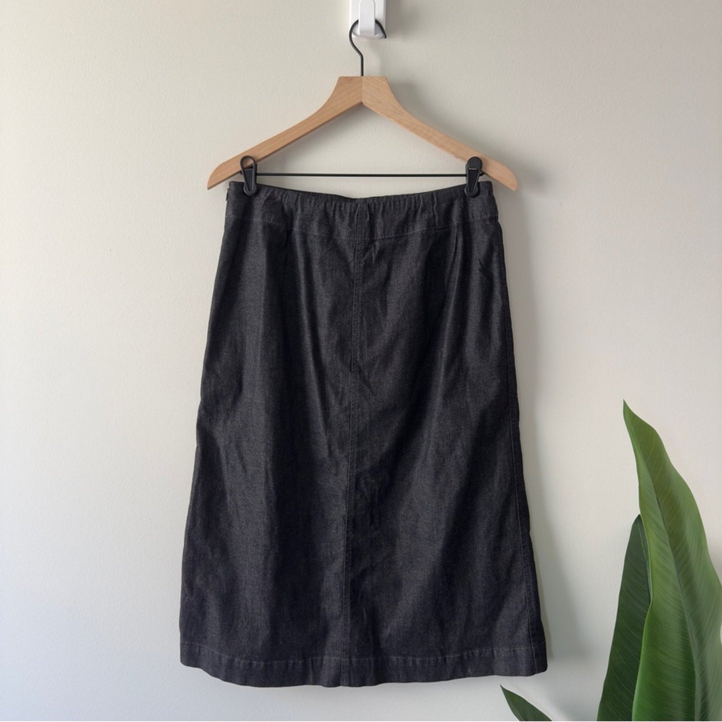 Eileen Fisher Charcoal A-Line Skirt Stretch Denim side zip zipper Jean cotton S