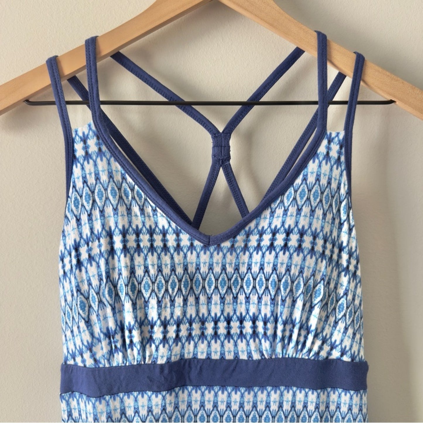 Dakini Blue White Patterned Babydoll Dress Mini Knee Length Built-in Bra Strappy