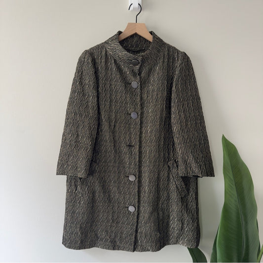 Badgley Mischka Crinkle Texture Jacket High Mock neck 3/4 sleeve shimmer pockets