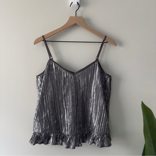 Anthropologie Amelie Sequin Cami Top Silver Ruffled Hem Camisole spaghetti strap