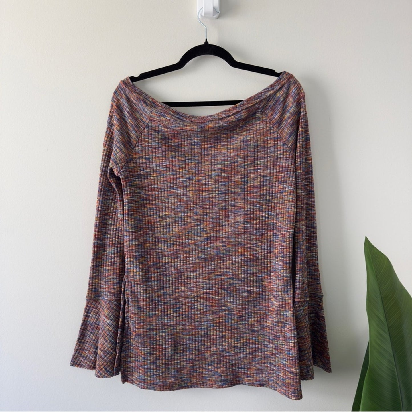 Anthropologie Akemi + Kin Rainbow Multicolor Knit Top long bell sleeves ribbed S