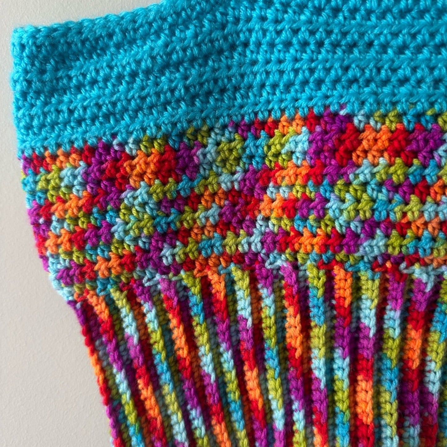 Handmade Crochet Adjustable Tie Strap Crop Top 100% Recycled Rainbow Tank Cami L
