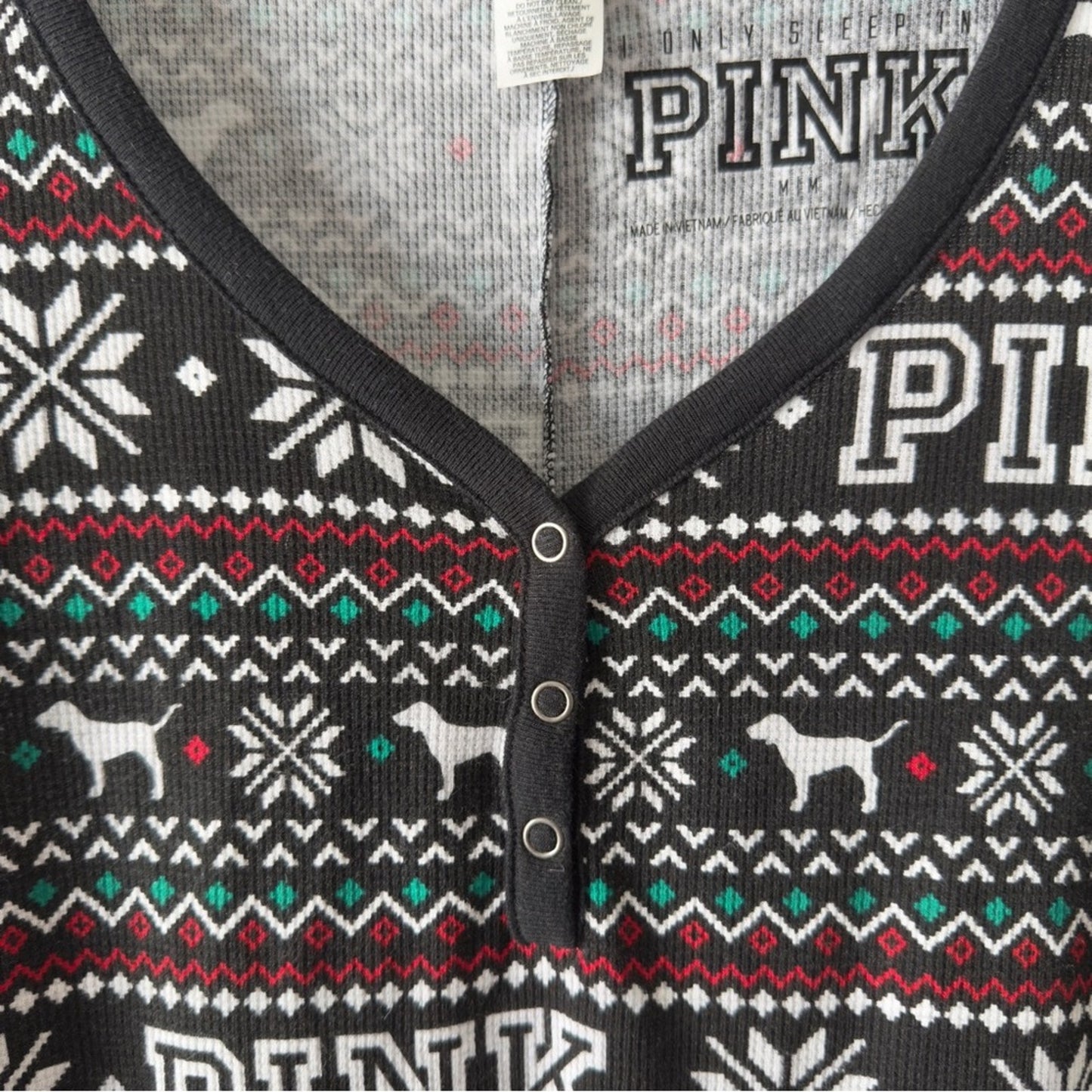 PINK Victoria's Secret Fair Isle Dog Patterned Pajama One Piece Onesie Jumpsuit