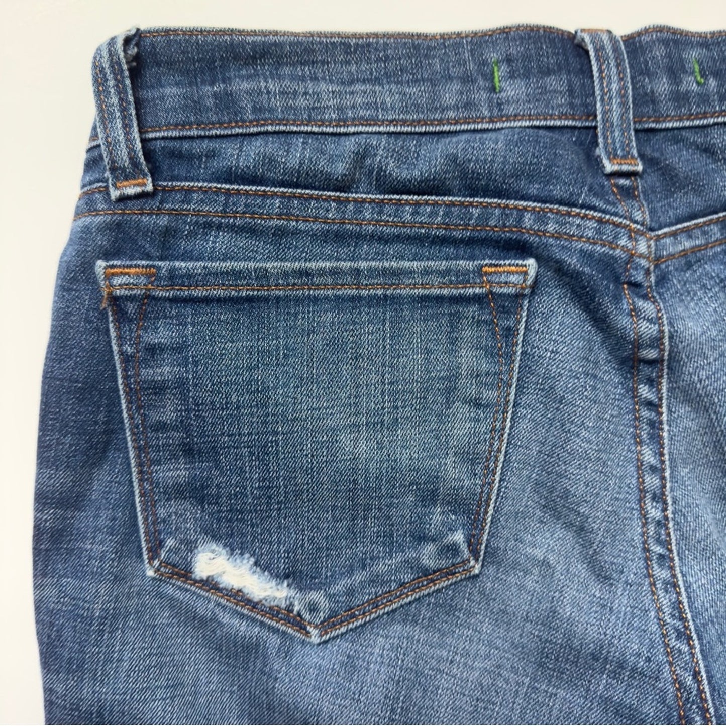 J Brand Pencil Leg Blue Jeans pockets zip button low rise distressed belt loops