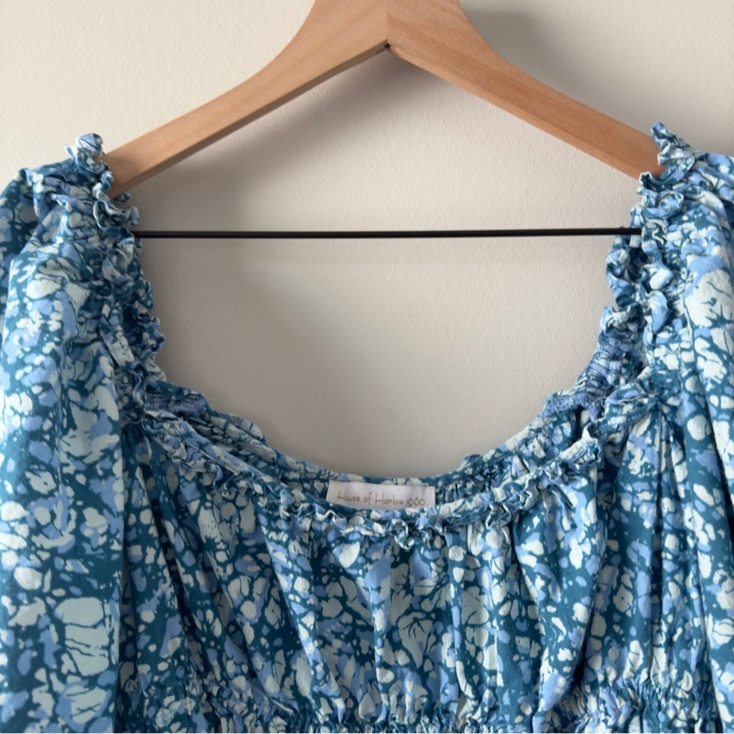 Revolve House of Harlow 1960 floral mini dress short bow balloon sleeve ruffle L