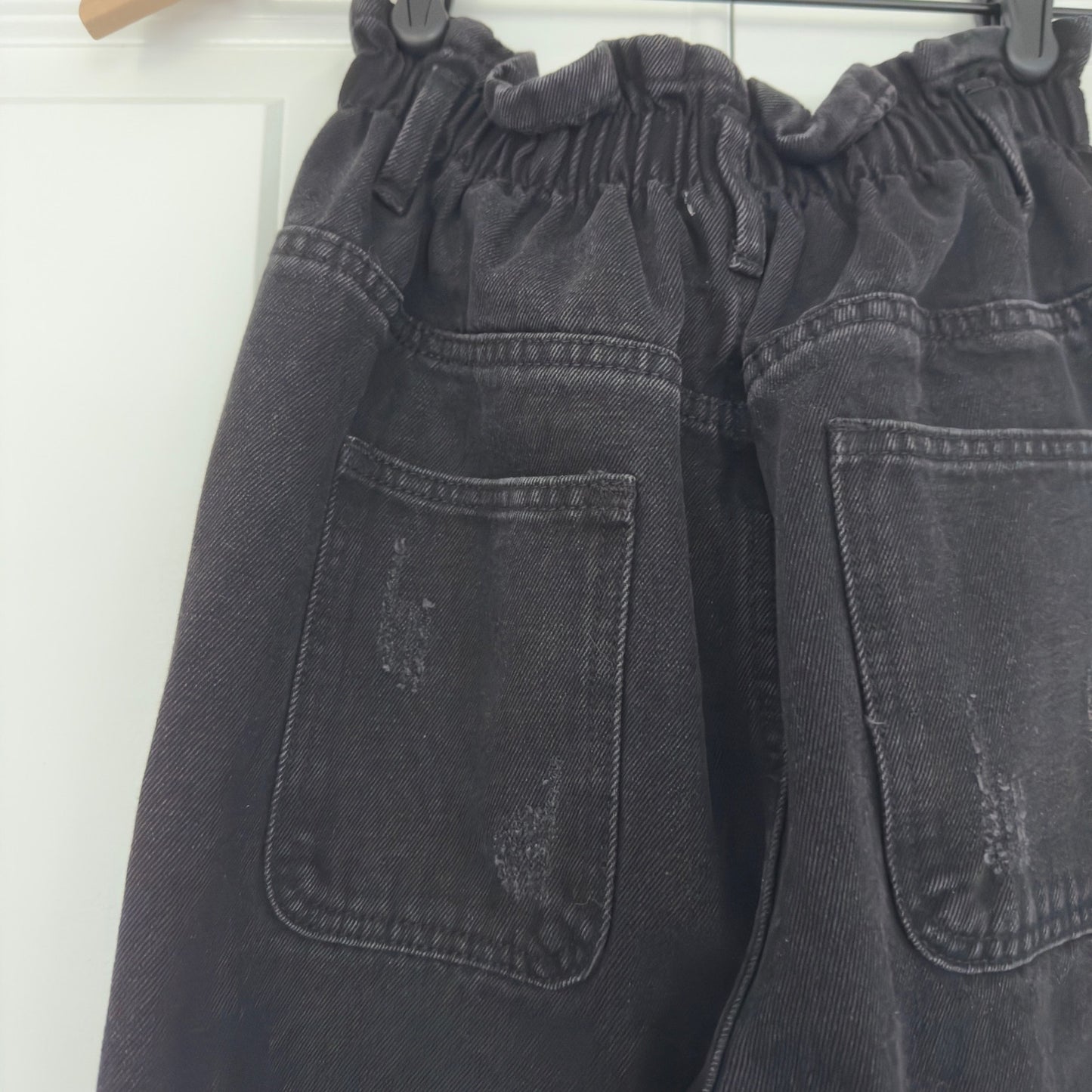 Princess Polly Open Road Paper bag Waist Jeans Black distressed pockets paperbag