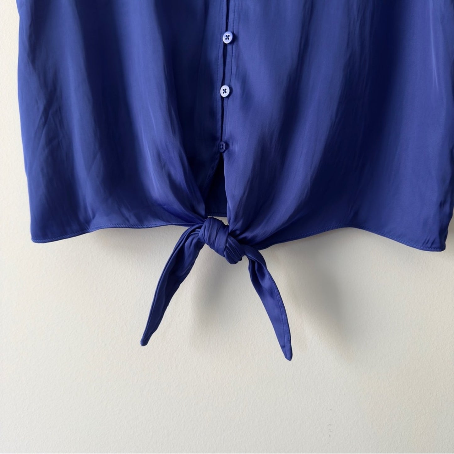Joie Blue Flutter Sleeve Blouse Tie Front Button down Ruffle V-Neck Solid blue S