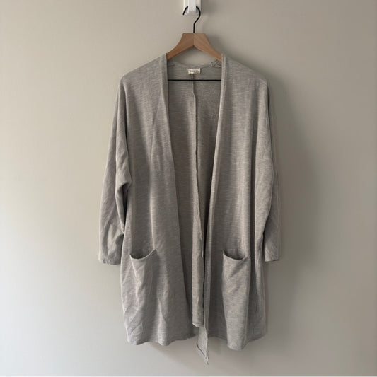 Revolve Donni Gray Open Front Cardigan Sweater tunic pinstripe pockets cotton OS