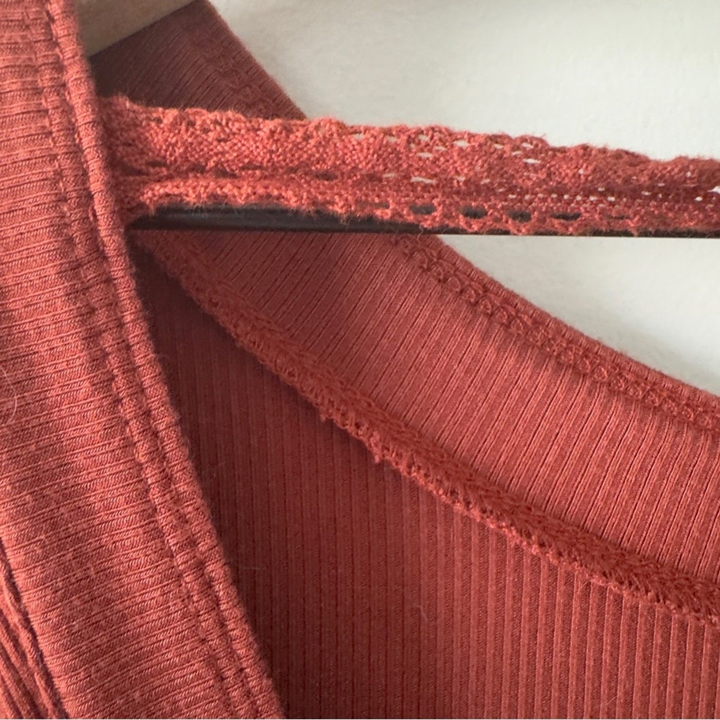 Free People Shimmy Shake Top Oversized Rust Long Sleeve Blouse scalloped hem EUC