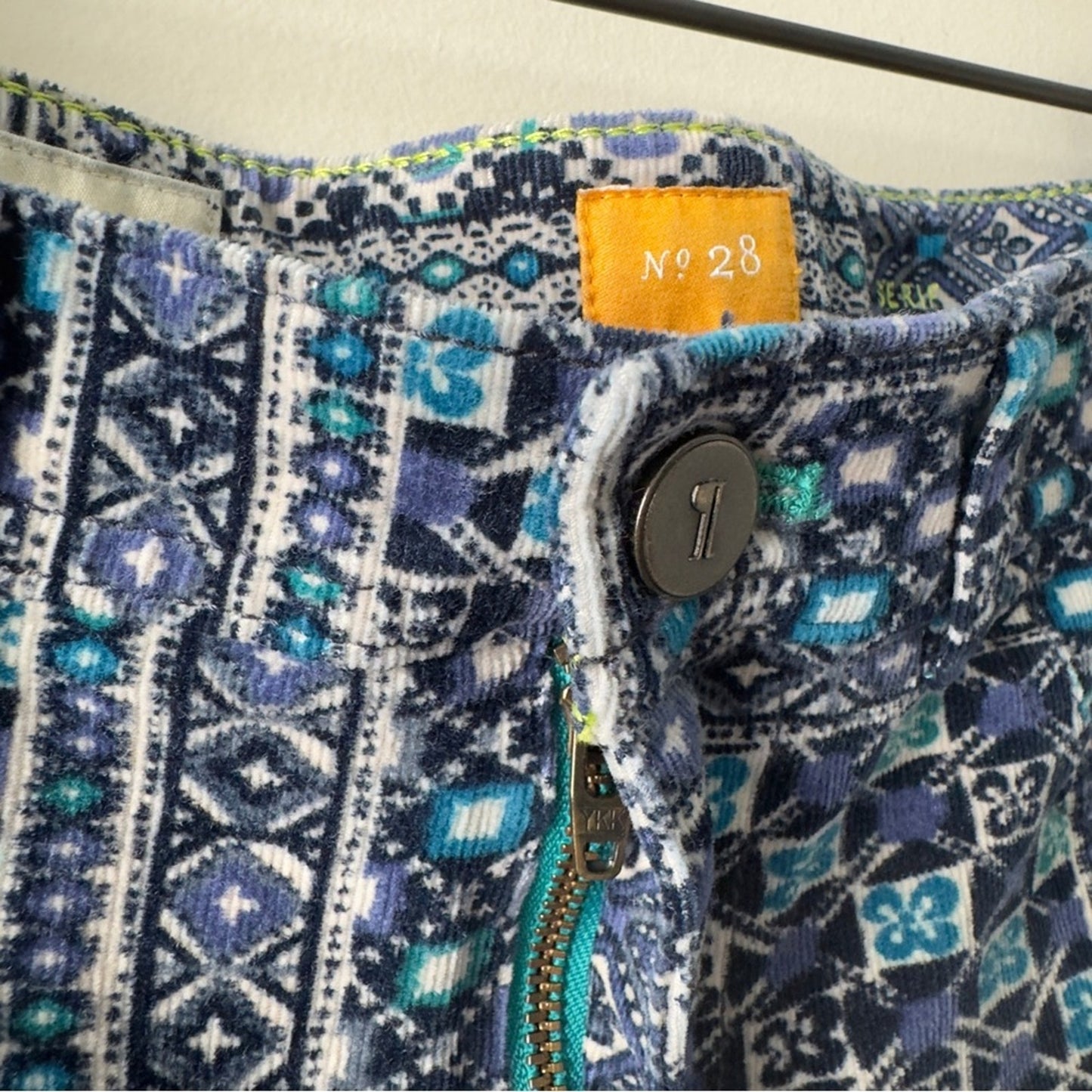 Pilcro and the Letterpress Anthropologie Blue Patterned Patchwork Corduroy Pants
