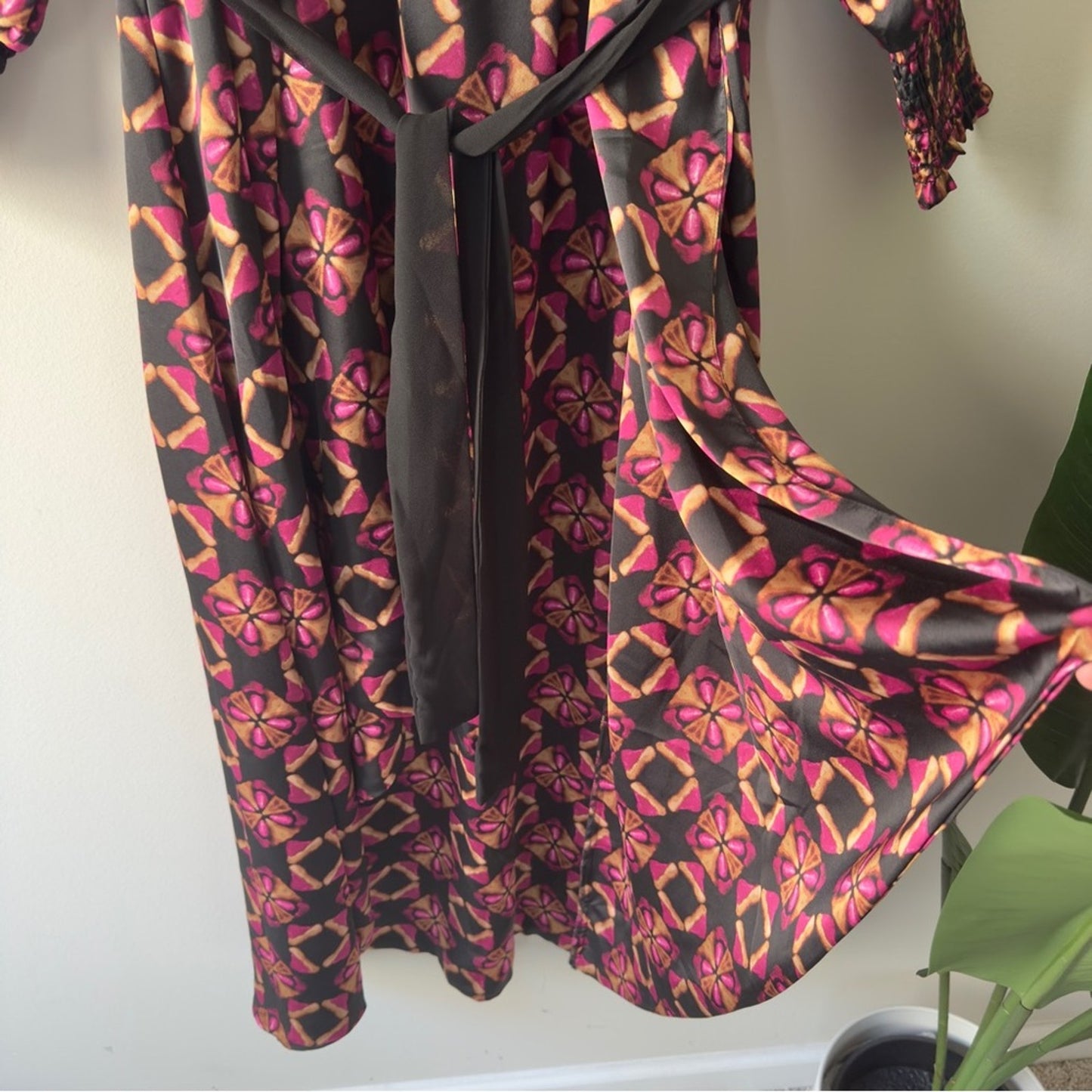 Misa Los Angeles Floral Wrap Dress Robe Long Sleeve Tie Waist Made in USA XS EUC