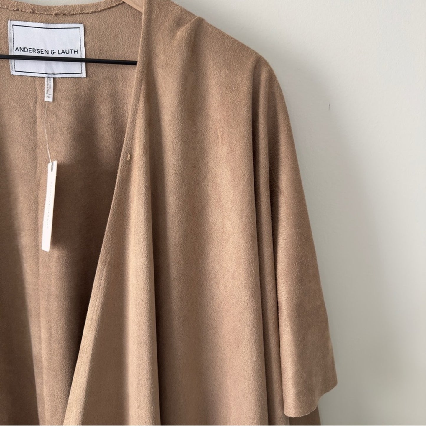 Anthropologie Andersen & Lauth Faux Suede Poncho Tan Open Front with Fringe hem