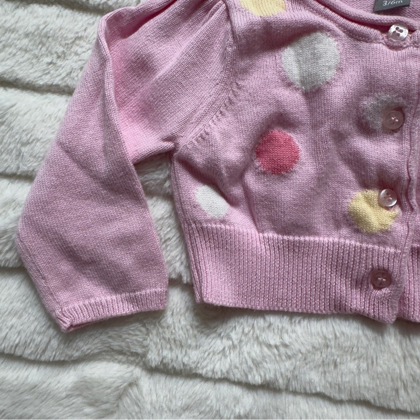 Petit Lem Pink Cardigan Polka Dots long sleeve button down front tight knit 3/6M