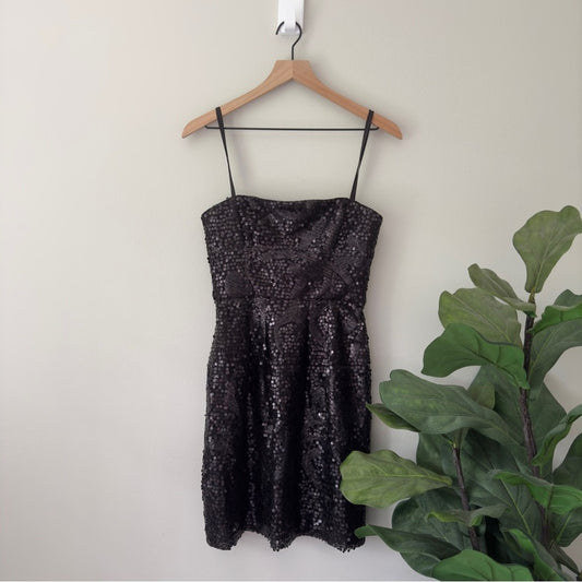 BCBGMaxAzria Carole Strapless Black Sequin Mini Dress Lined Zipper Back Party 4