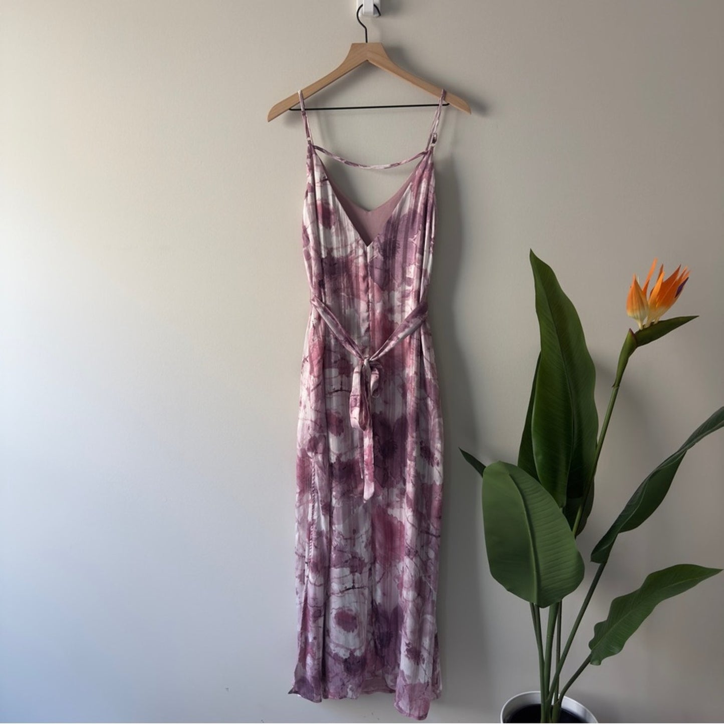 Lulus Sparkling Summer Purple Floral Lurex Maxi Dress Tie Waist Side Slits Lined
