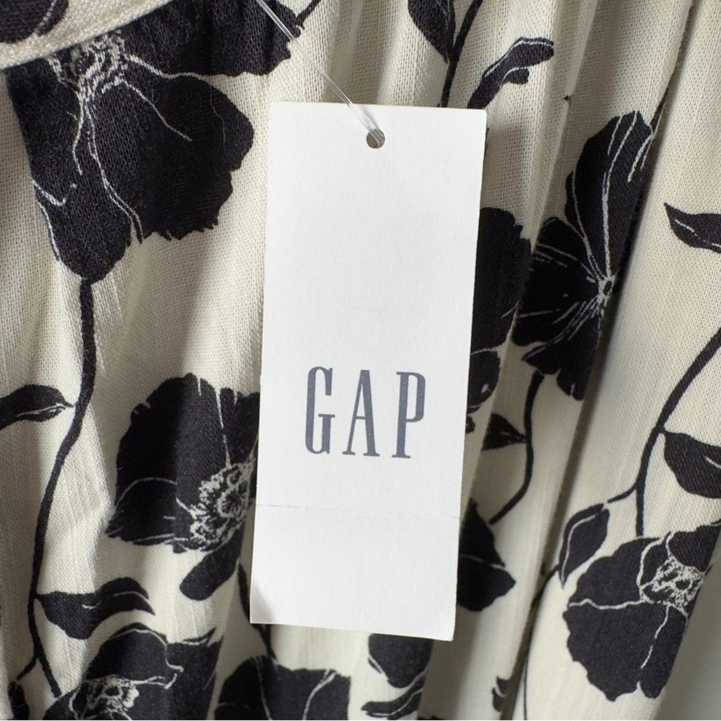 GAP Tie-Waist Scoopneck Midi Dress in White Black Floral Button Down Front M NWT