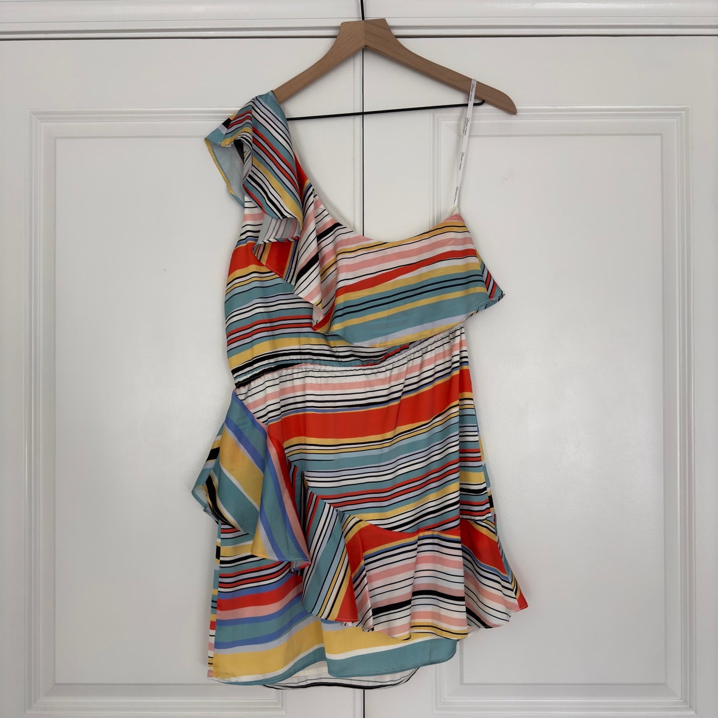 Lovers + Friends Pippa Dress in Aruba Stripe Mini One Shoulder Revolve Ruffle L