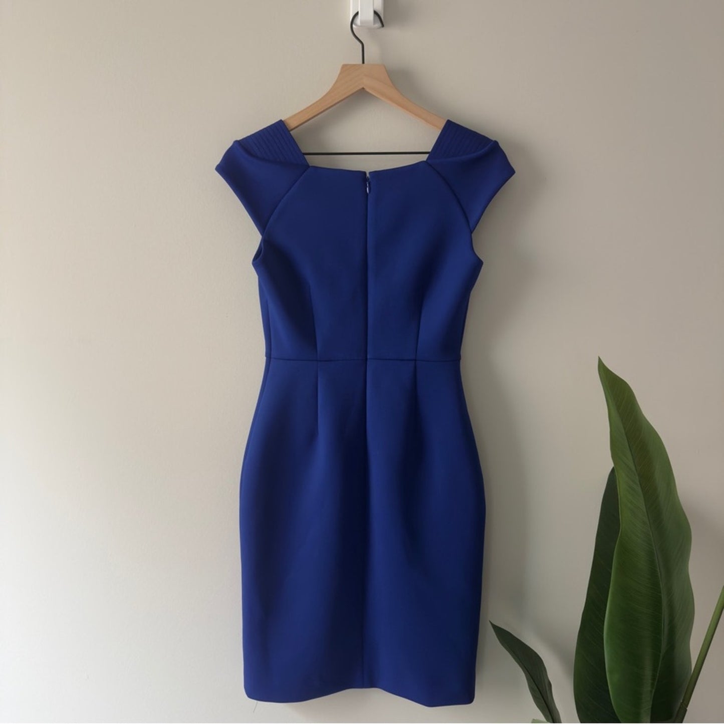 Calvin Klein Royal Blue Mini Pencil Dress Short Cap Sleeve Zip Up Solid Business