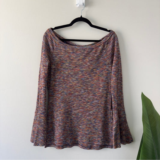Anthropologie Akemi + Kin Rainbow Multicolor Knit Top long bell sleeves ribbed S