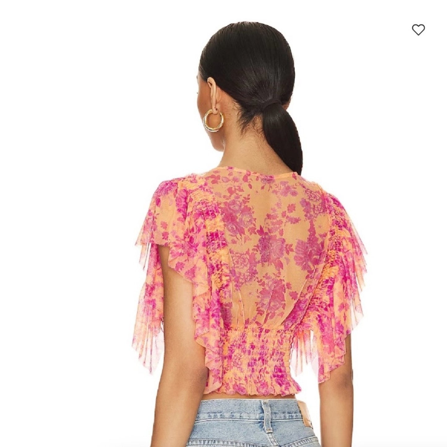 Free People Sugar Top in Hot Tropics Floral Pink Orange Top Fairycore Button NWT