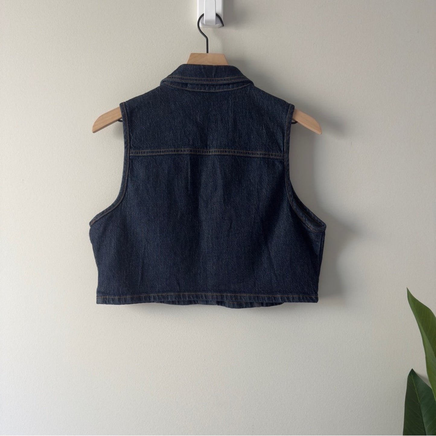 Zara Blue Denim Sleeveless Button Down Vest Top Jean Collared Collar Y2K Cotton