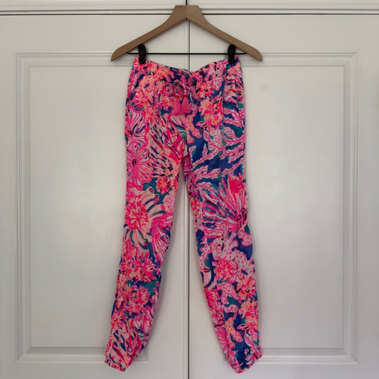 Lilly Pulitzer Underwater Print Jogger Pants Tassel Tie Adjustable Waist Preppy