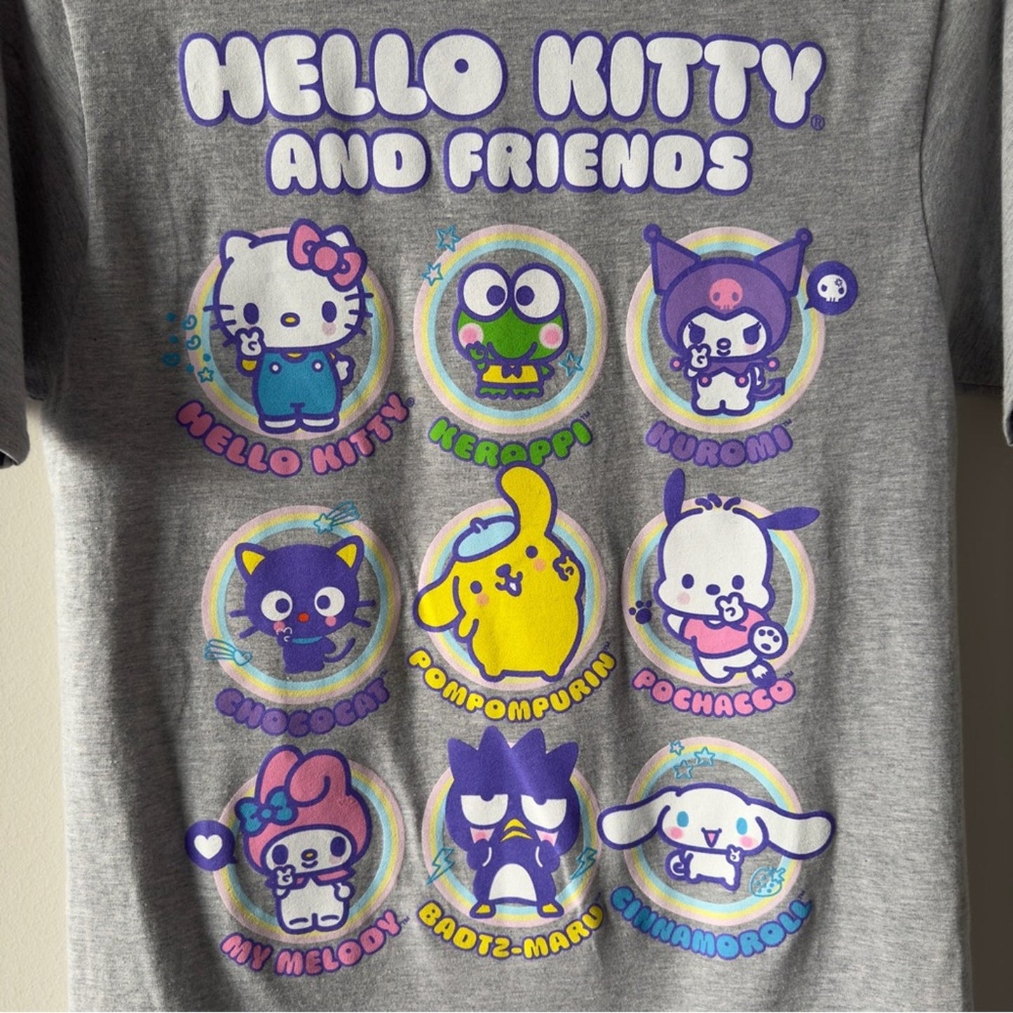 Hello Kitty and Friends Grey Graphic T-Shirt Cotton Blend Short Sleeve Casual S