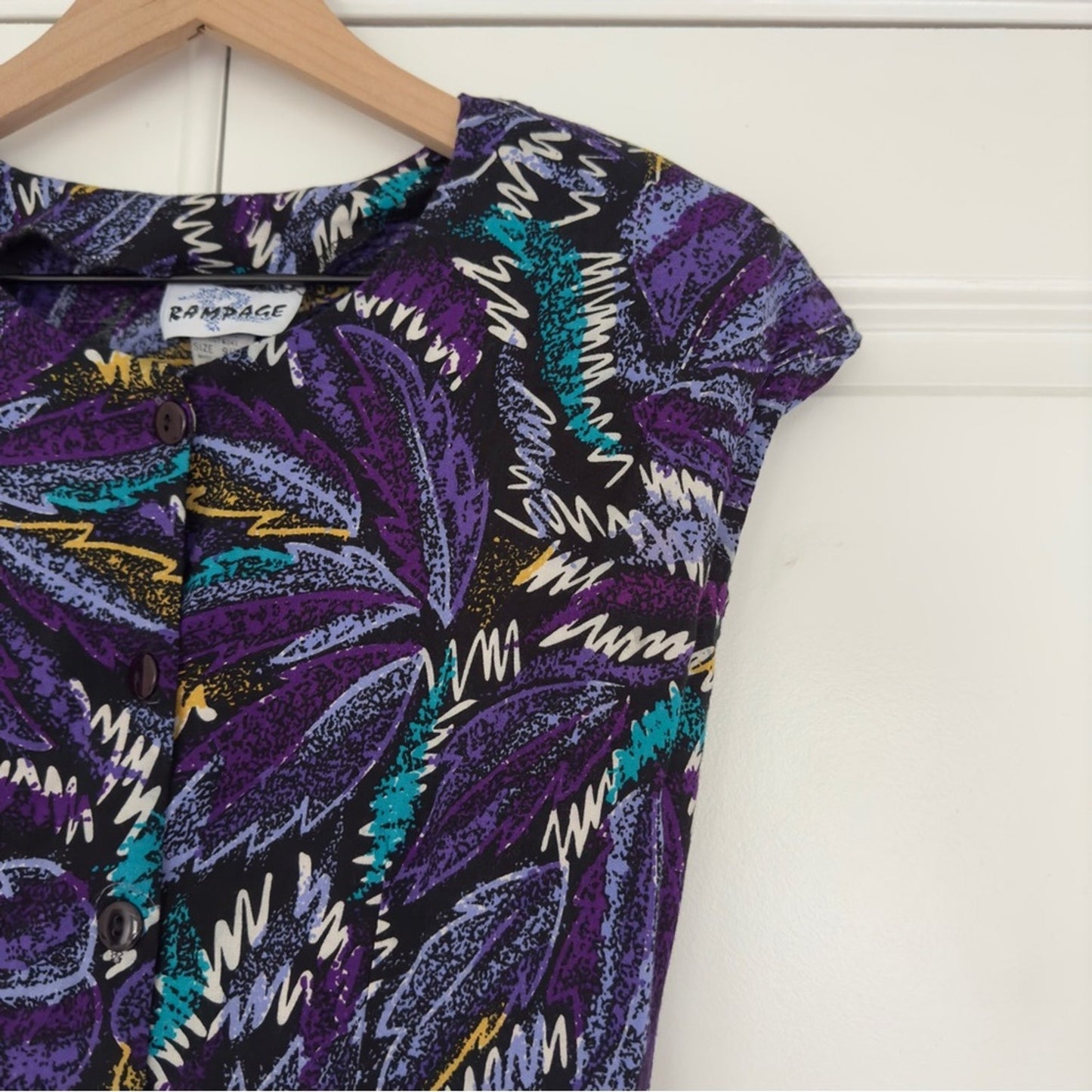 Vintage 90s Rampage Button Down Midi Dress 1990s Print Shoulder Pads VTG 9/10