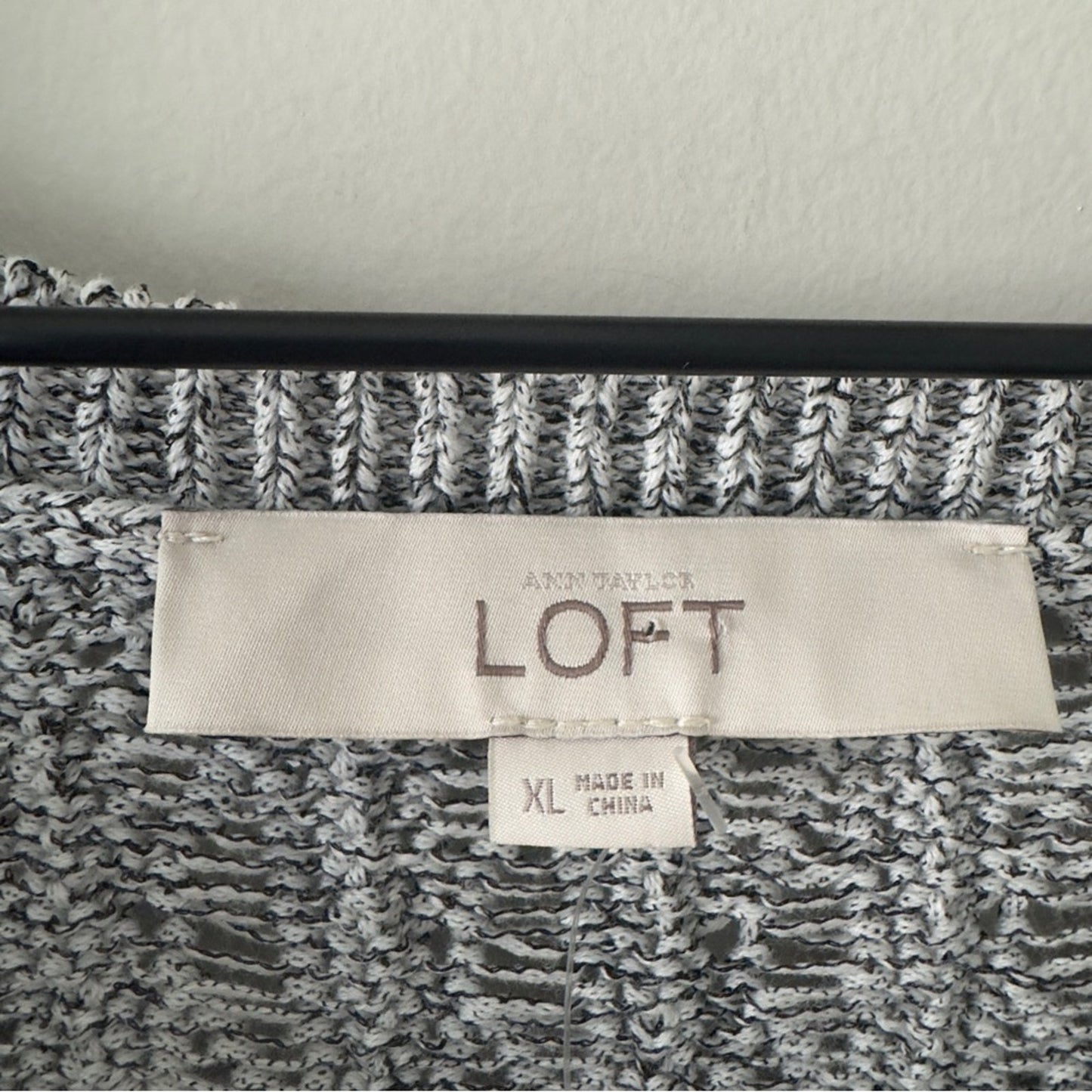 Loft Cotton Blend Cozy Gray Knit Sweater long sleeve crew neck slit high low hem