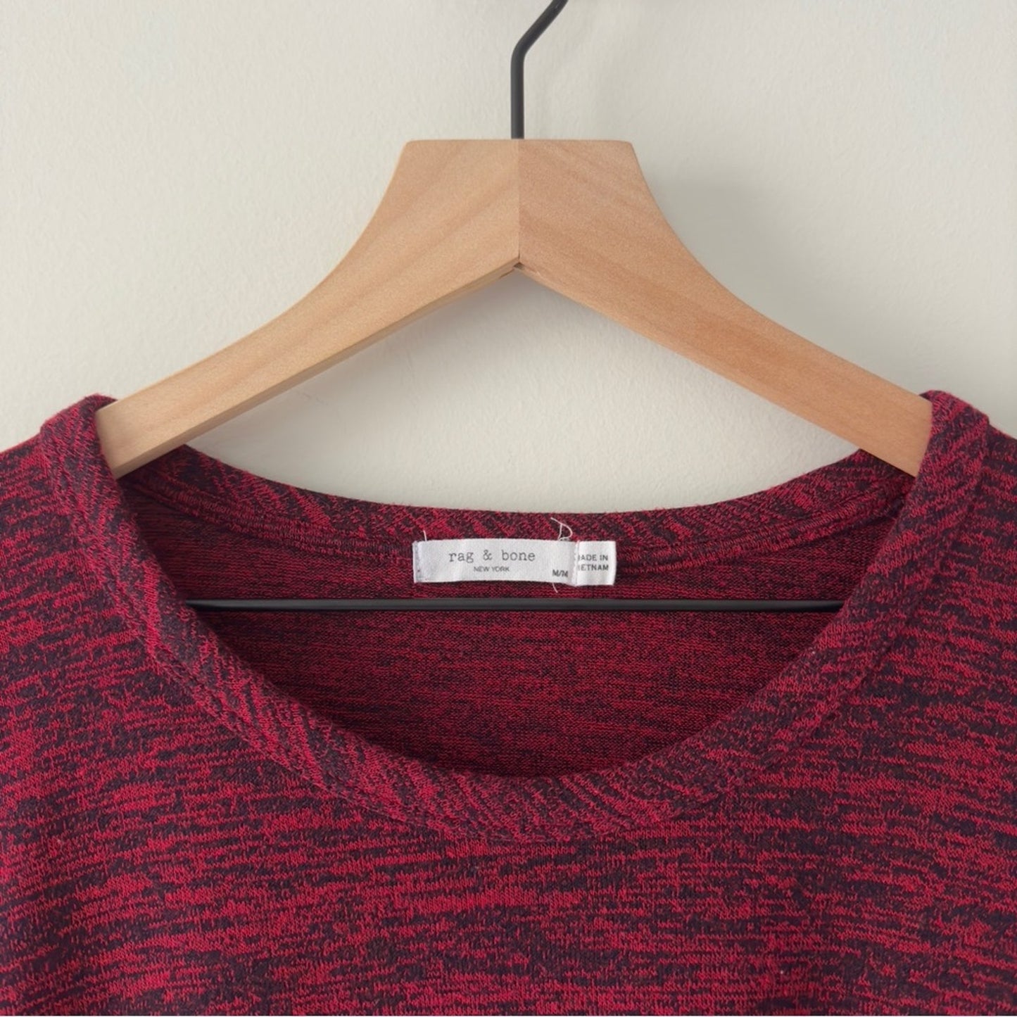 Rag & Bone Heathered Red Black Long Sleeve Top Crew neck tight knit stretch M