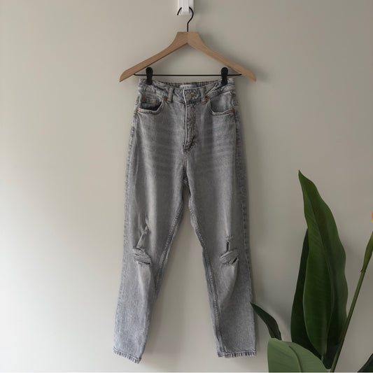 Denim Co. Primark Cares Light Gray Straight Leg Jeans grey distressed cotton EUC