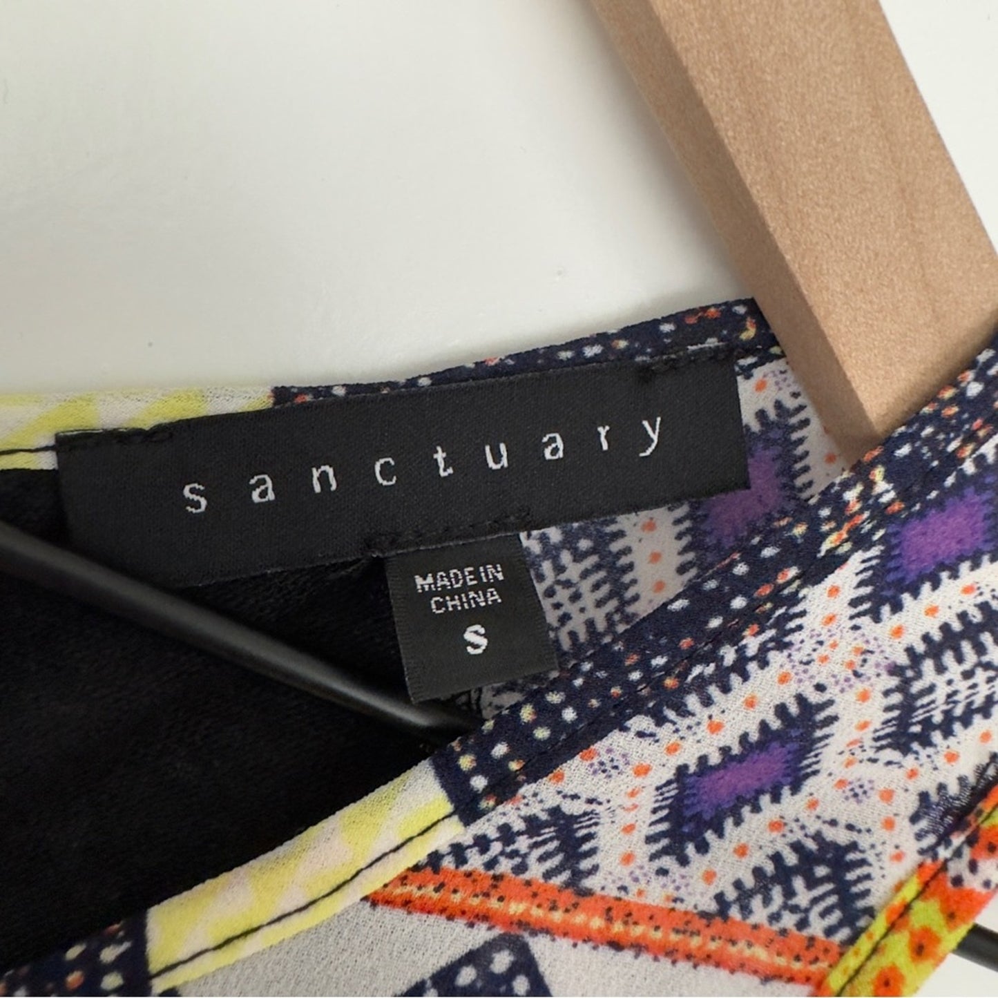Sanctuary Linen Sleeveless Tank Top Aztec Patchwork Button Keyhole Back Summer