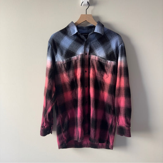 True Religion ombré flannel Plaid Button-down Shirt long sleeve collared pockets