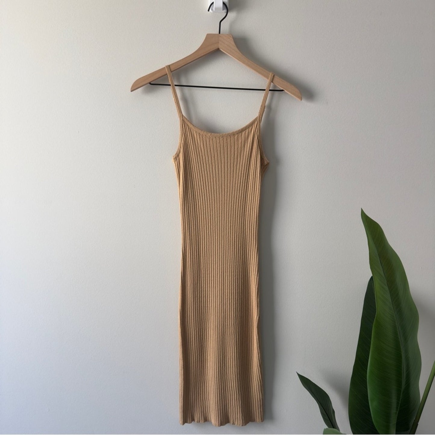 House of Harlow 1960 Revolve Tan Ribbed Mini Dress adjustable spaghetti straps S