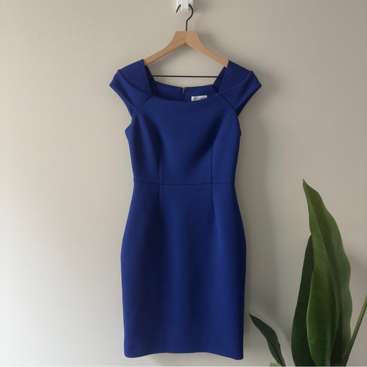 Calvin Klein Royal Blue Mini Pencil Dress Short Cap Sleeve Zip Up Solid Business