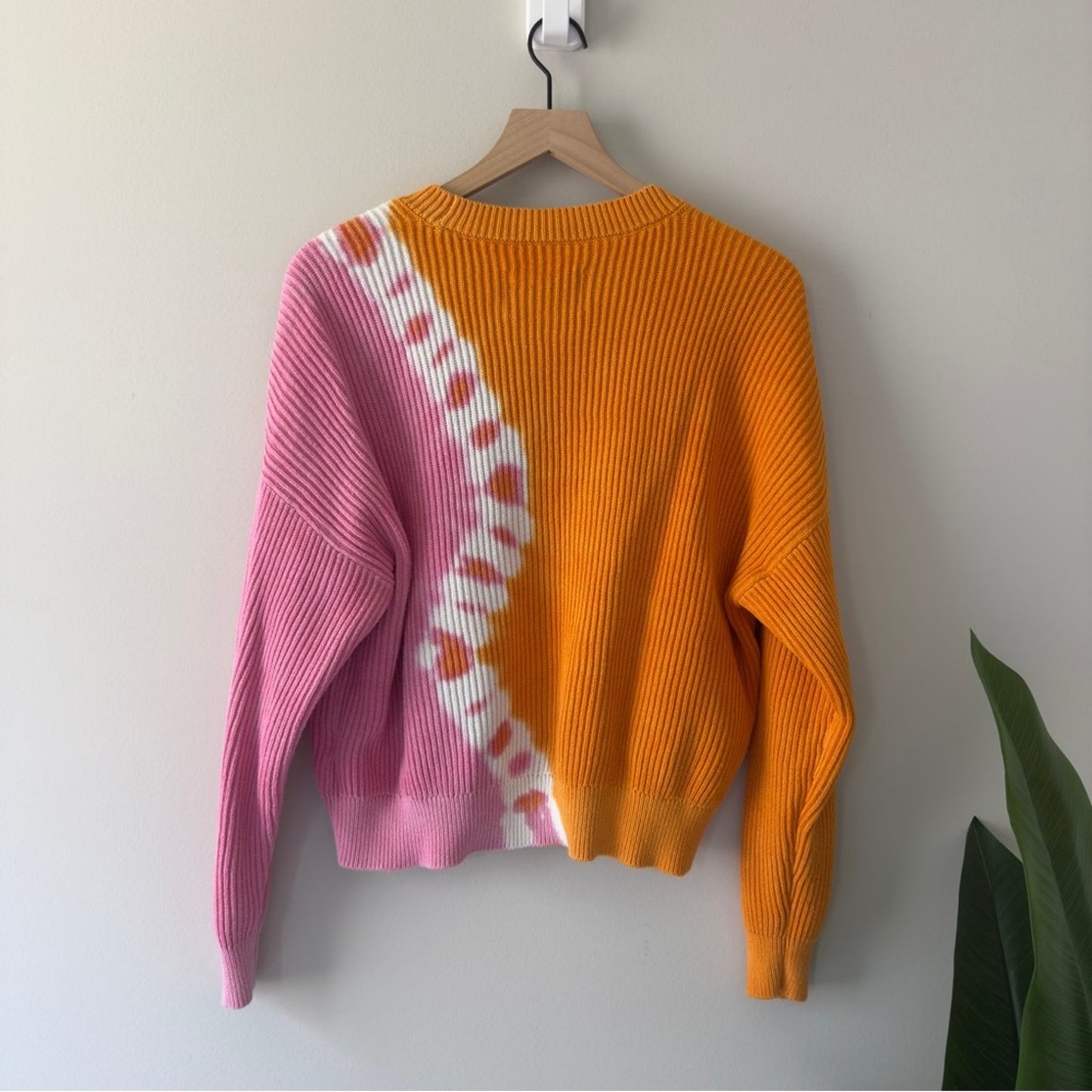 Pistola 100% Cotton Orange and Pink Dip Dye Crew Neck Sweater Long Sleeve ribbed