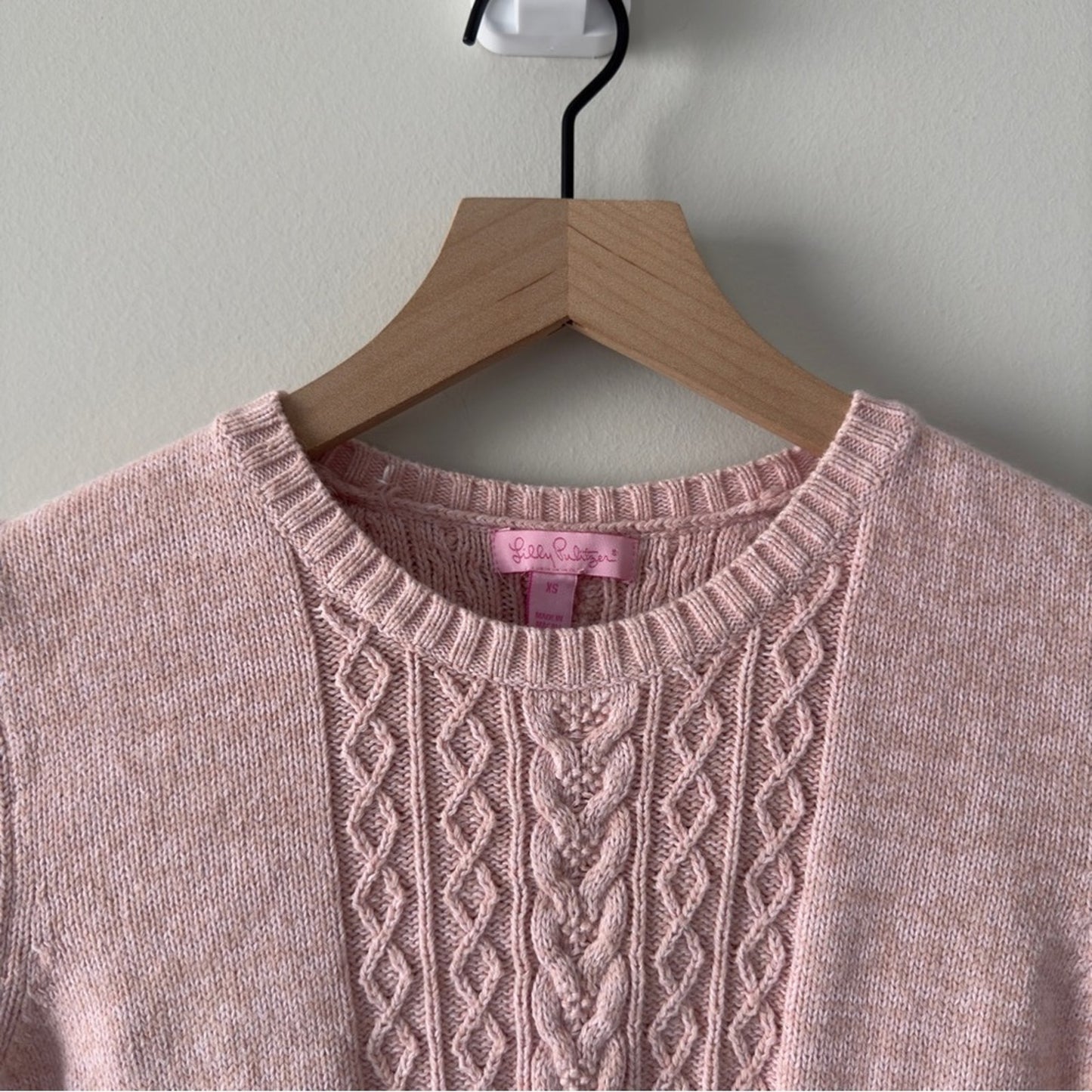 Lilly Pulitzer Pink Cable Knit Short Sleeve Sweater cotton/dehaired angora blend