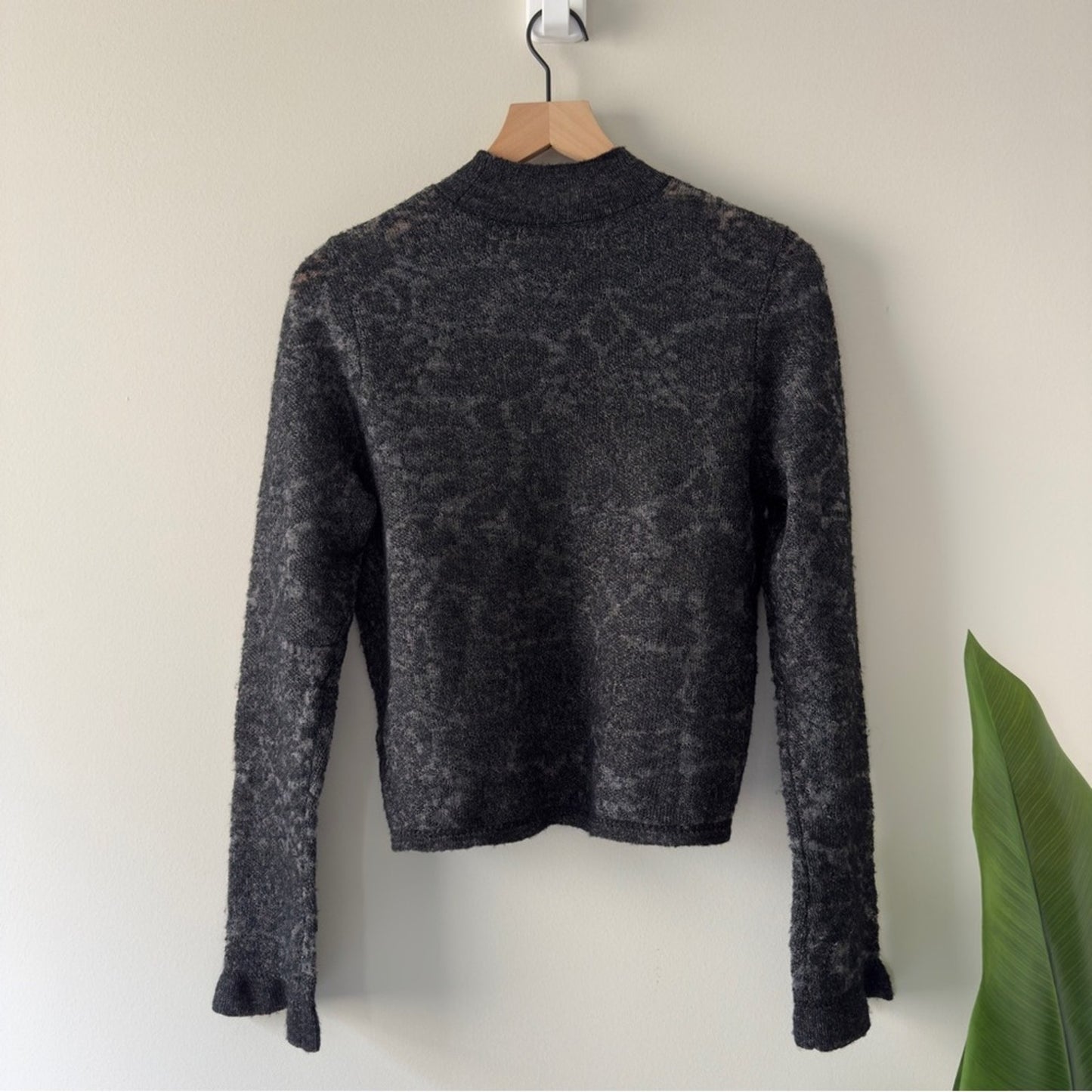 Anthropologie Merino Wool Stylish Gray Sweater textured long sleeve mock neck S