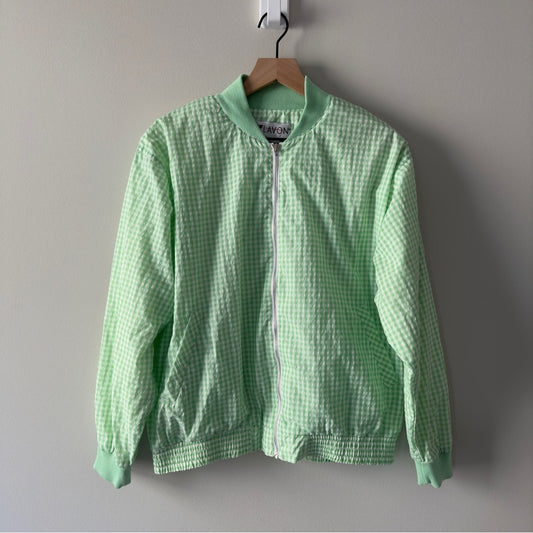 Vintage 80s Lavon Gingham Full Zip Jacket Shoulder Pads windbreaker pockets L