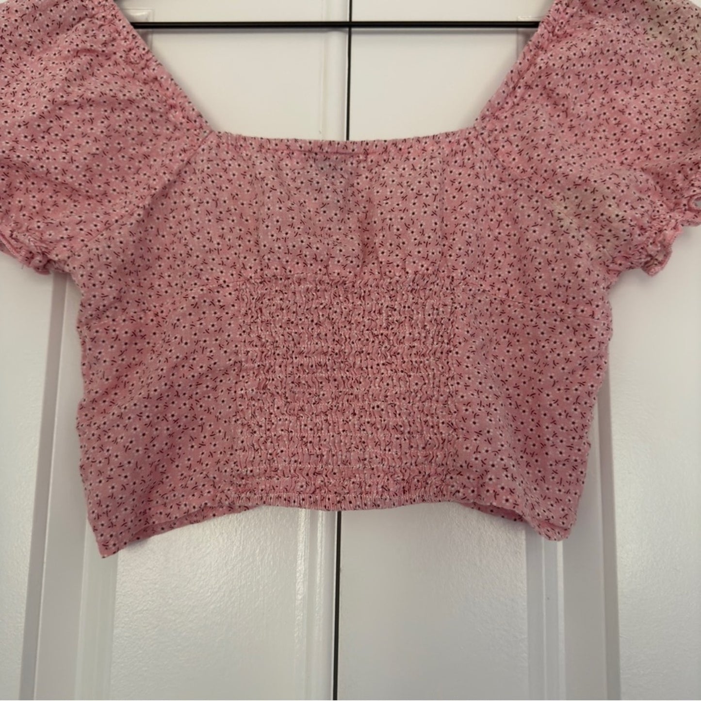 Princess Polly puff sleeve floral crop top button down front cotton blend smock