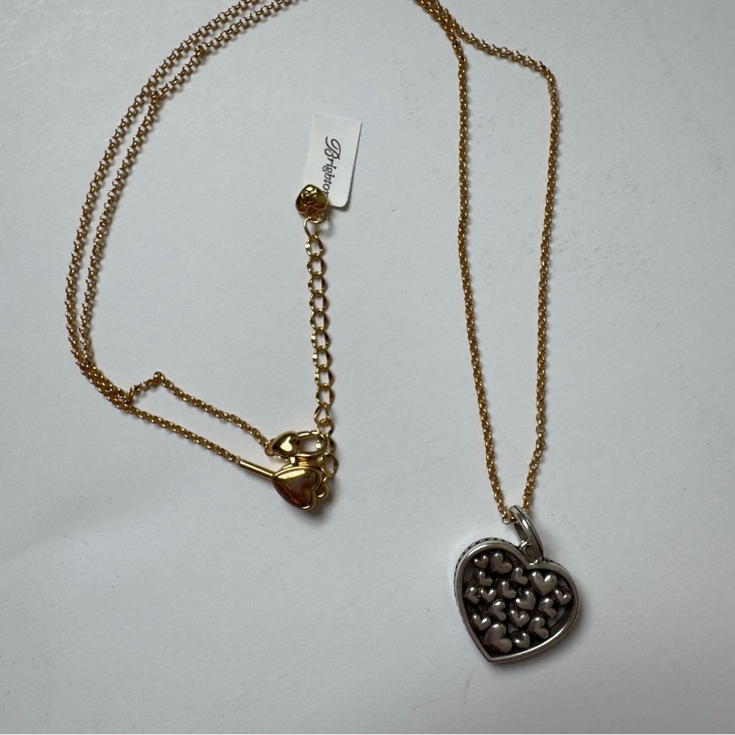 Brighton Elegant Gold & Silver Heart Pendant 2024 Necklace Chain w/ Rainbow Bag