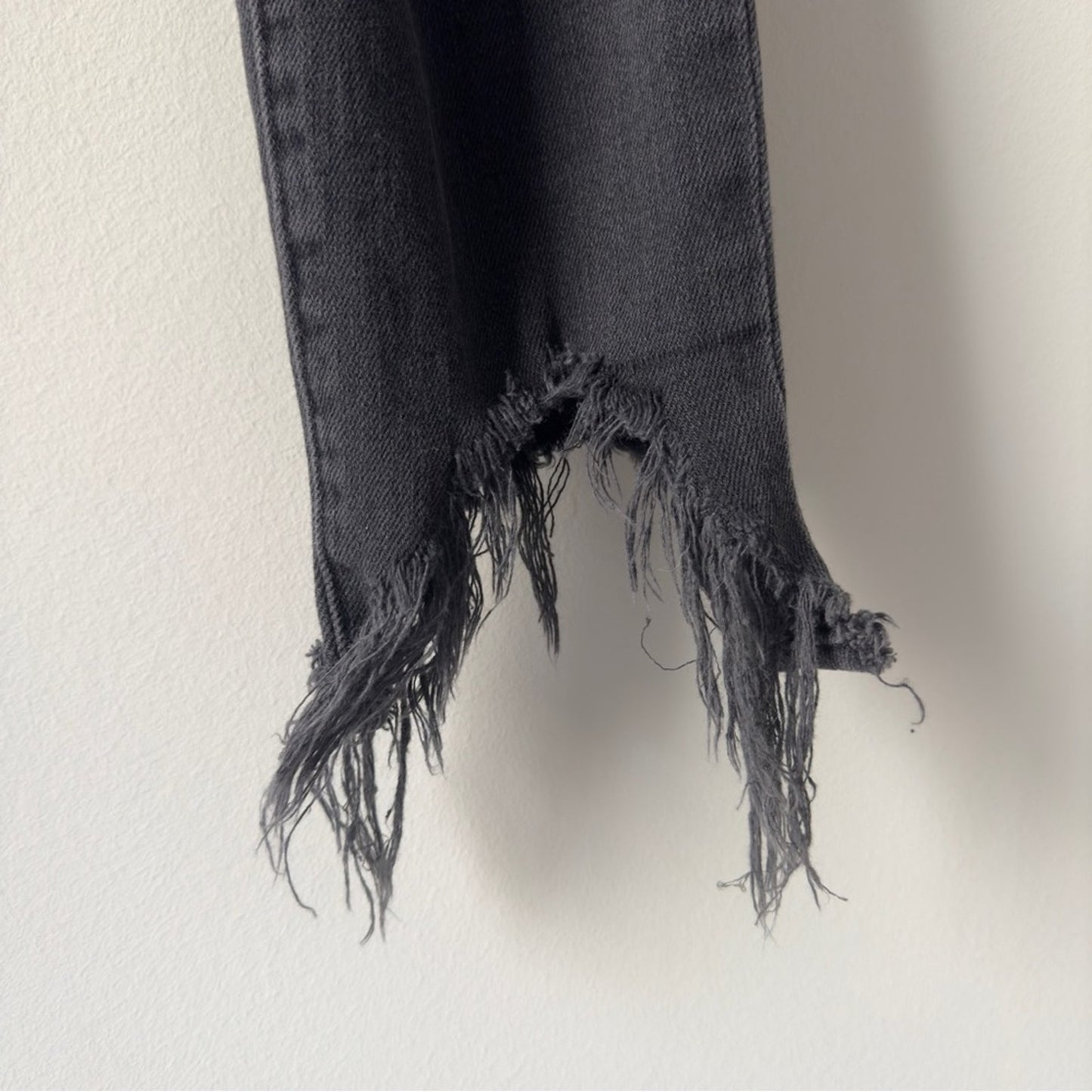 L’Agence Distressed High-Rise Dark Gray Jeans Ripped Destroyed Made in USA zip