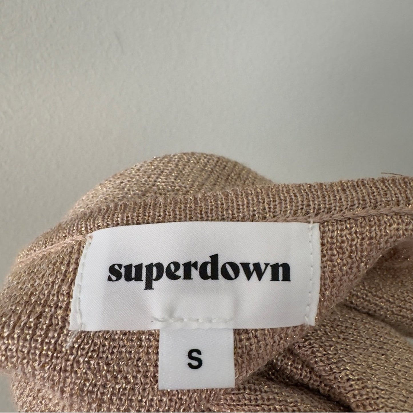 Revolve Superdown Tan fold shimmer Cowl Neck Slip Dress spaghetti strap metallic
