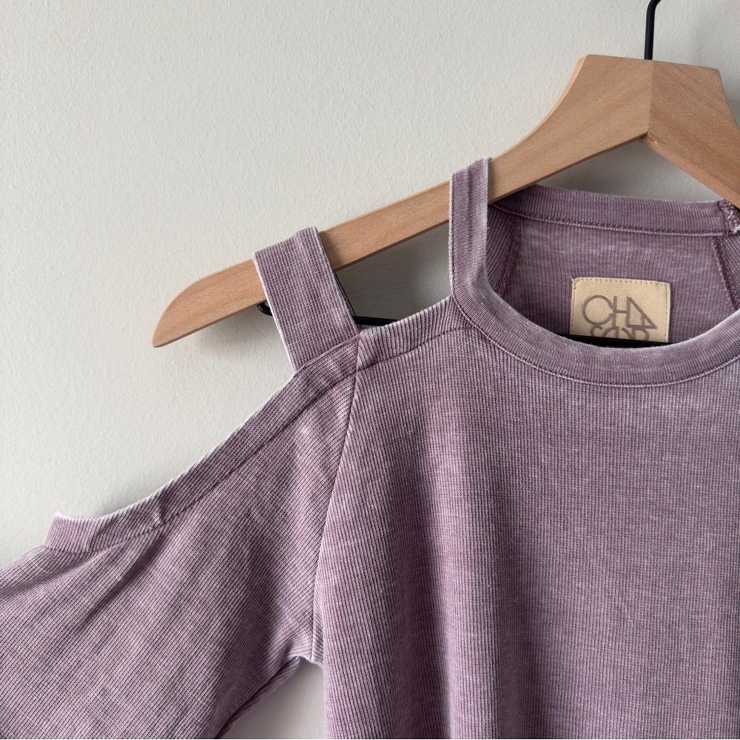 Revolve Chaser Vintage Rib Strappy Long Sleeve Open Shoulder Shirttail Tee Top M