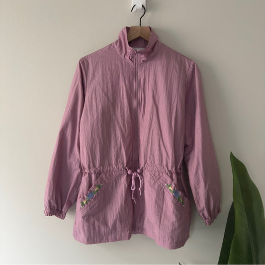 Vintage 90s Blair Floral Embroidery windbreaker Jacket Drawstring Waist full zip