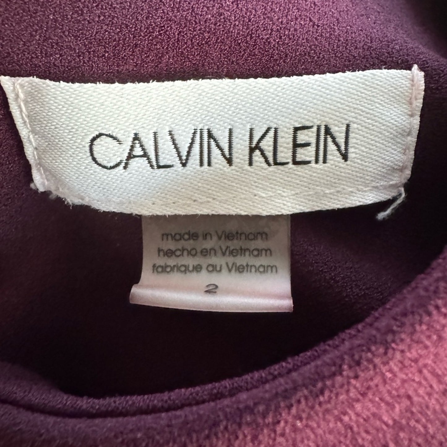 Calvin Klein Elegant Purple Ruffle Short Sleeve Dress Zip Up Zipper Back Pencil