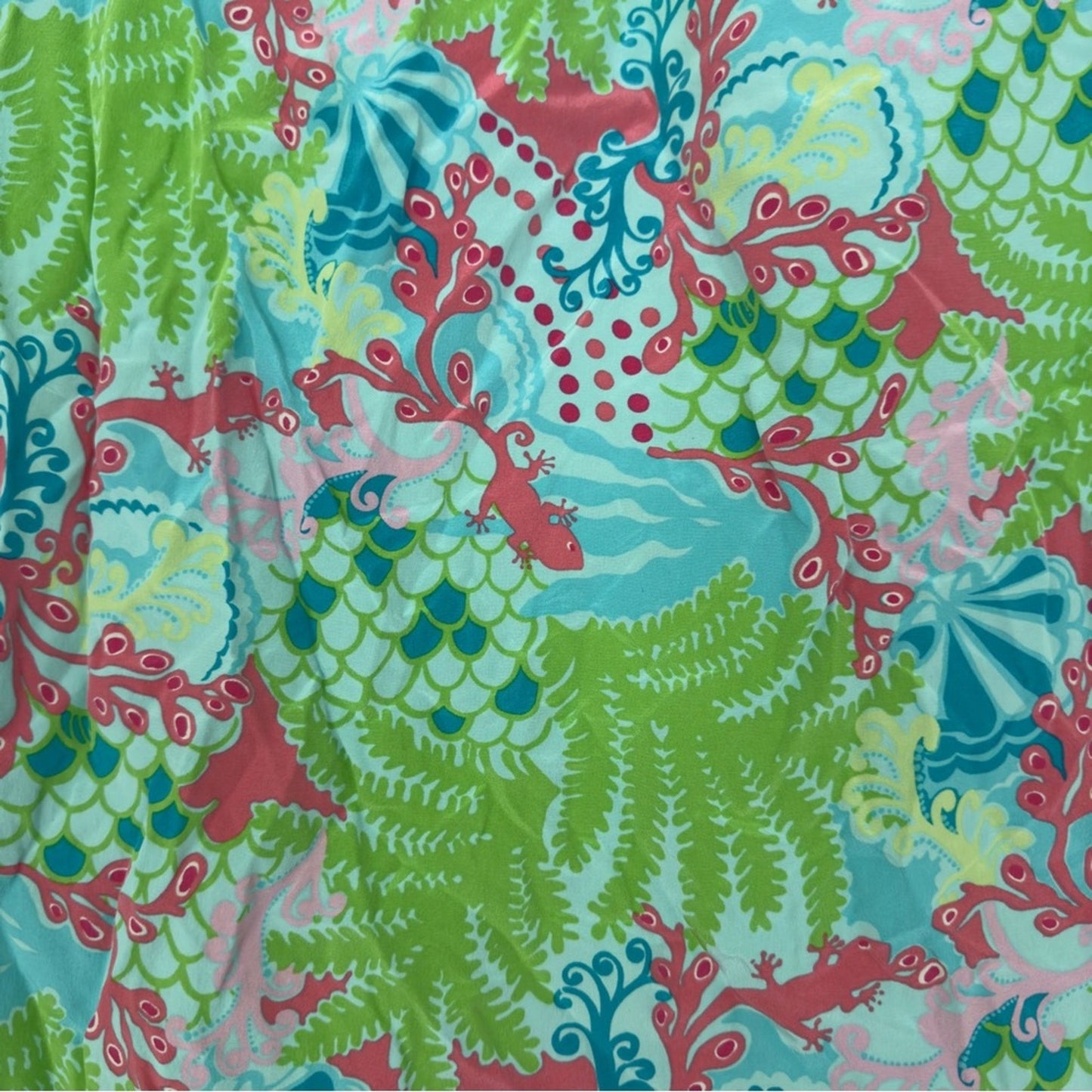 Lilly Pulitzer 100% Silk Mini Dress Beach Floral Lizard Print Preppy 3/4 Sleeve