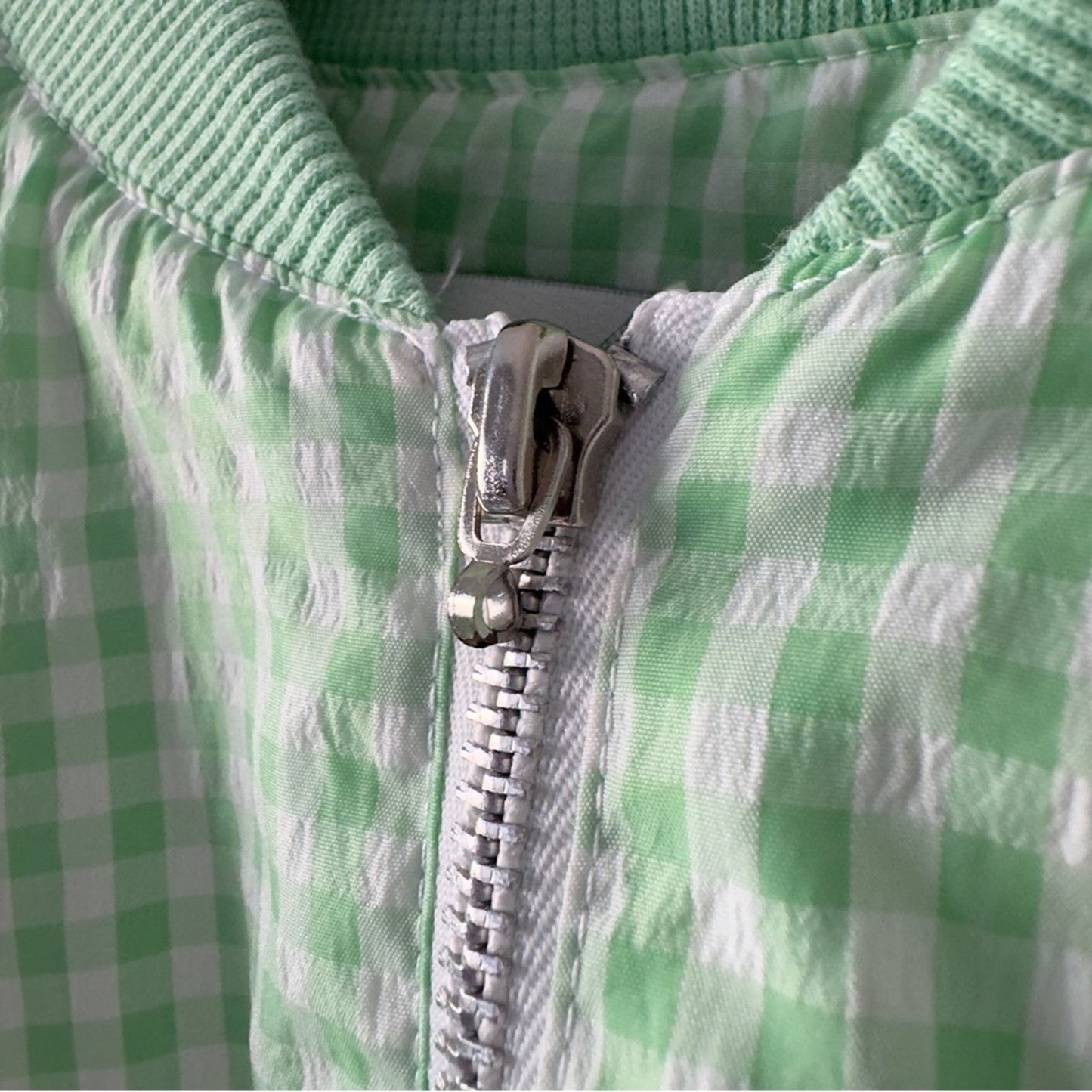 Vintage 80s Lavon Gingham Full Zip Jacket Shoulder Pads windbreaker pockets L