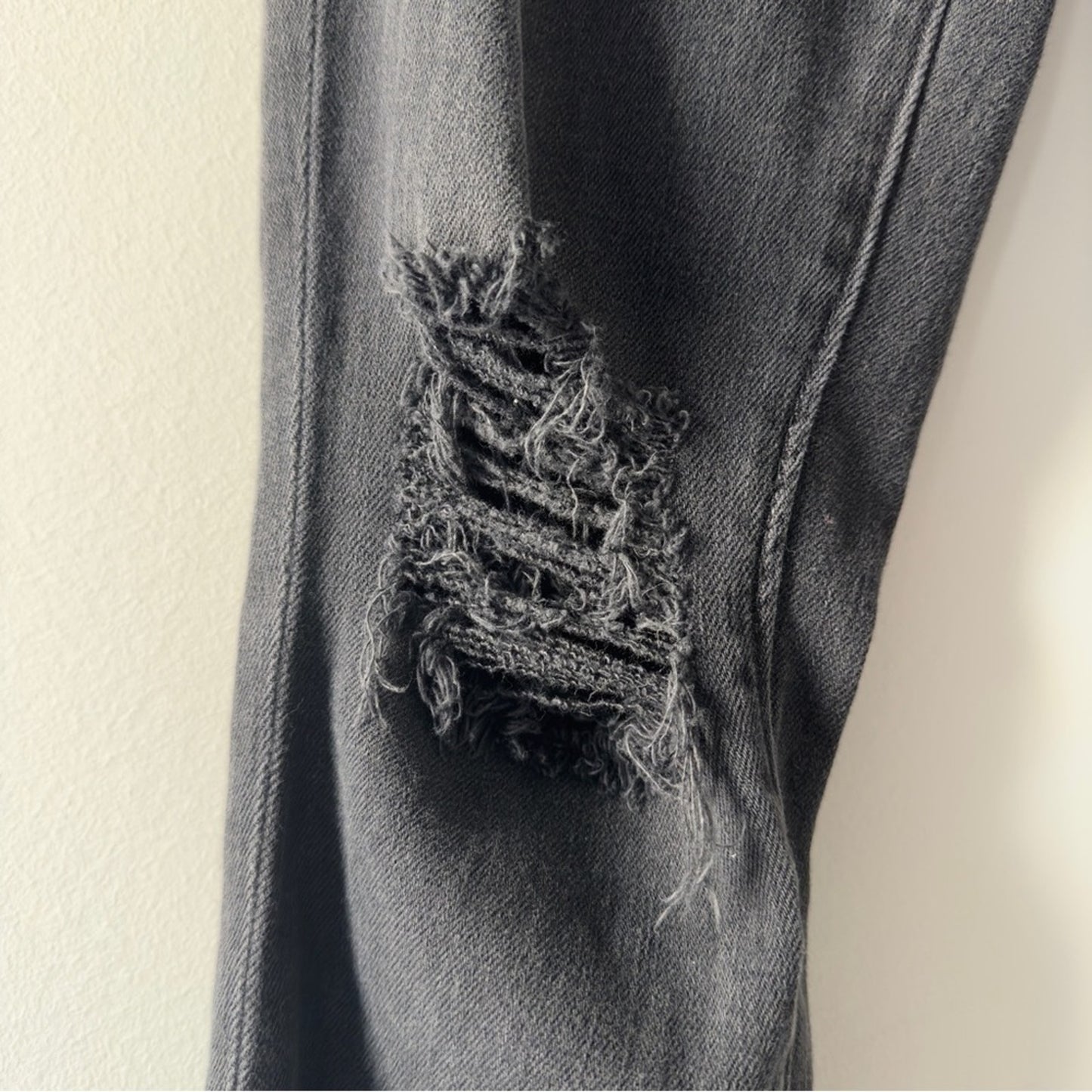 L’Agence Distressed High-Rise Dark Gray Jeans Ripped Destroyed Made in USA zip