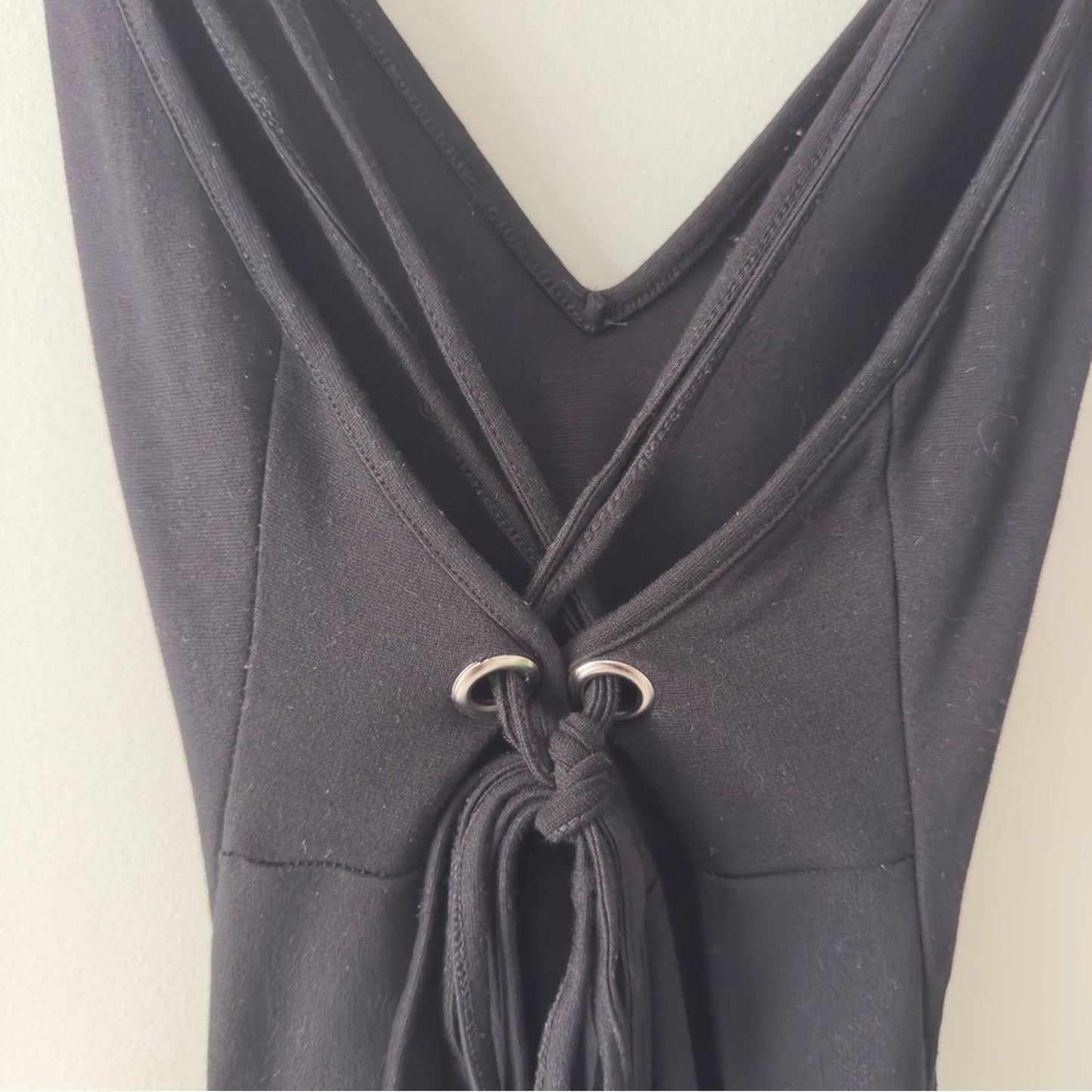 Charlotte Russe Black Strappy Bodysuit Tie Back One Piece Spaghetti Strap Solid